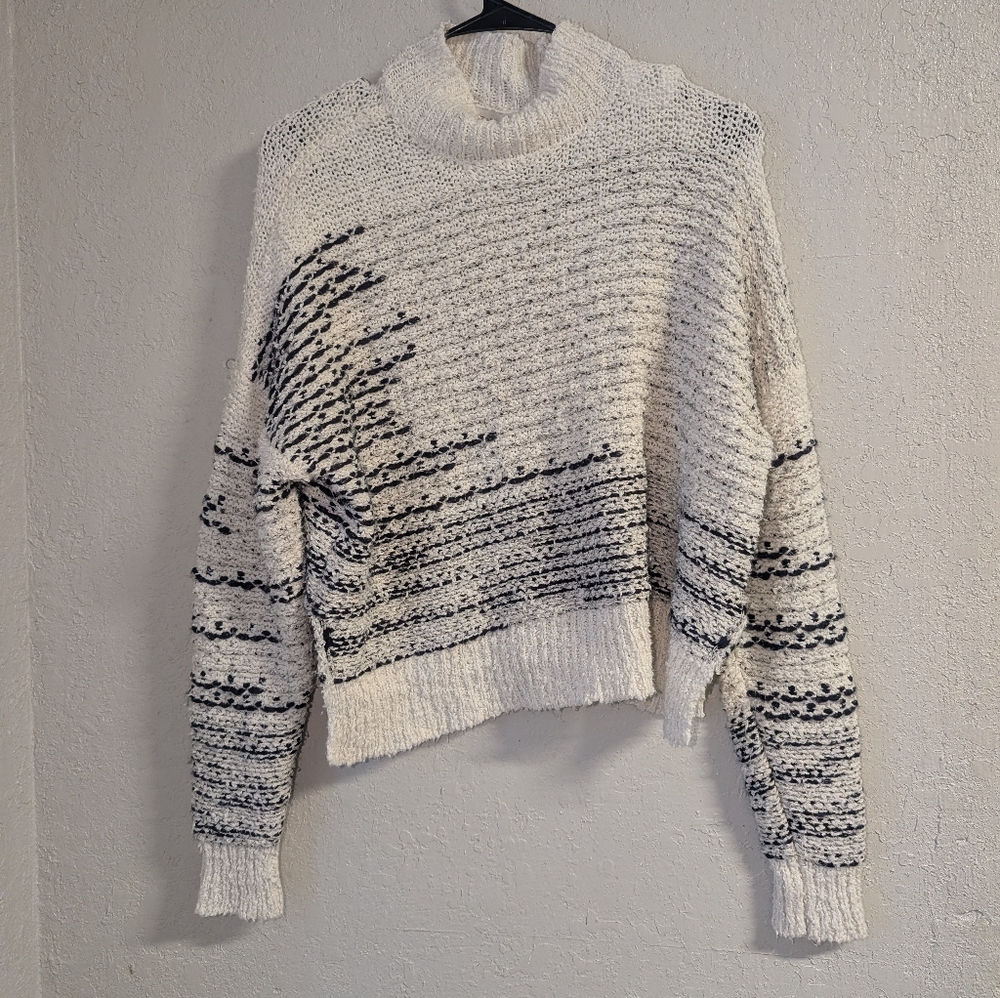 Knox Rose Cream Black Cowl Mock Neck Sweater S Minimalist Basic Normcore Boho